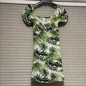 Tropical Leaf Print Mini Dress